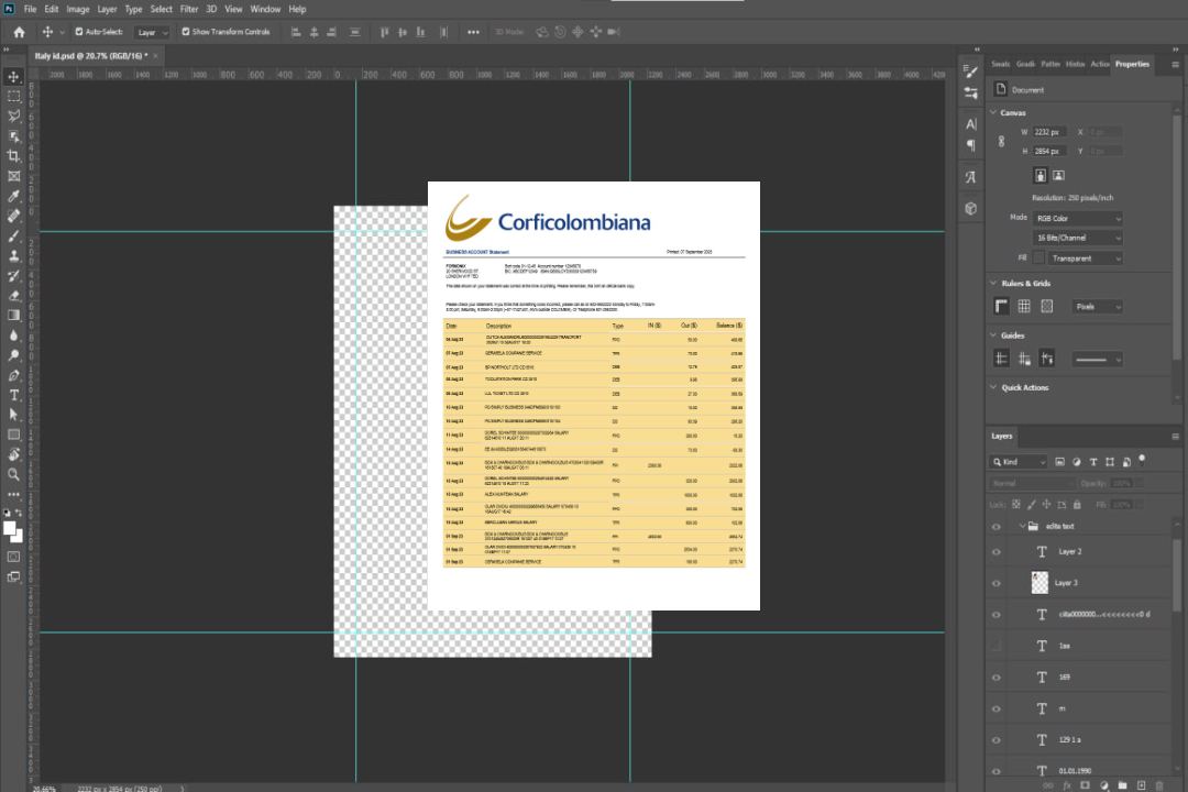 Modèle Word et PDF de relevé de compte courant d'entreprise de la Corficolombiana Bank template